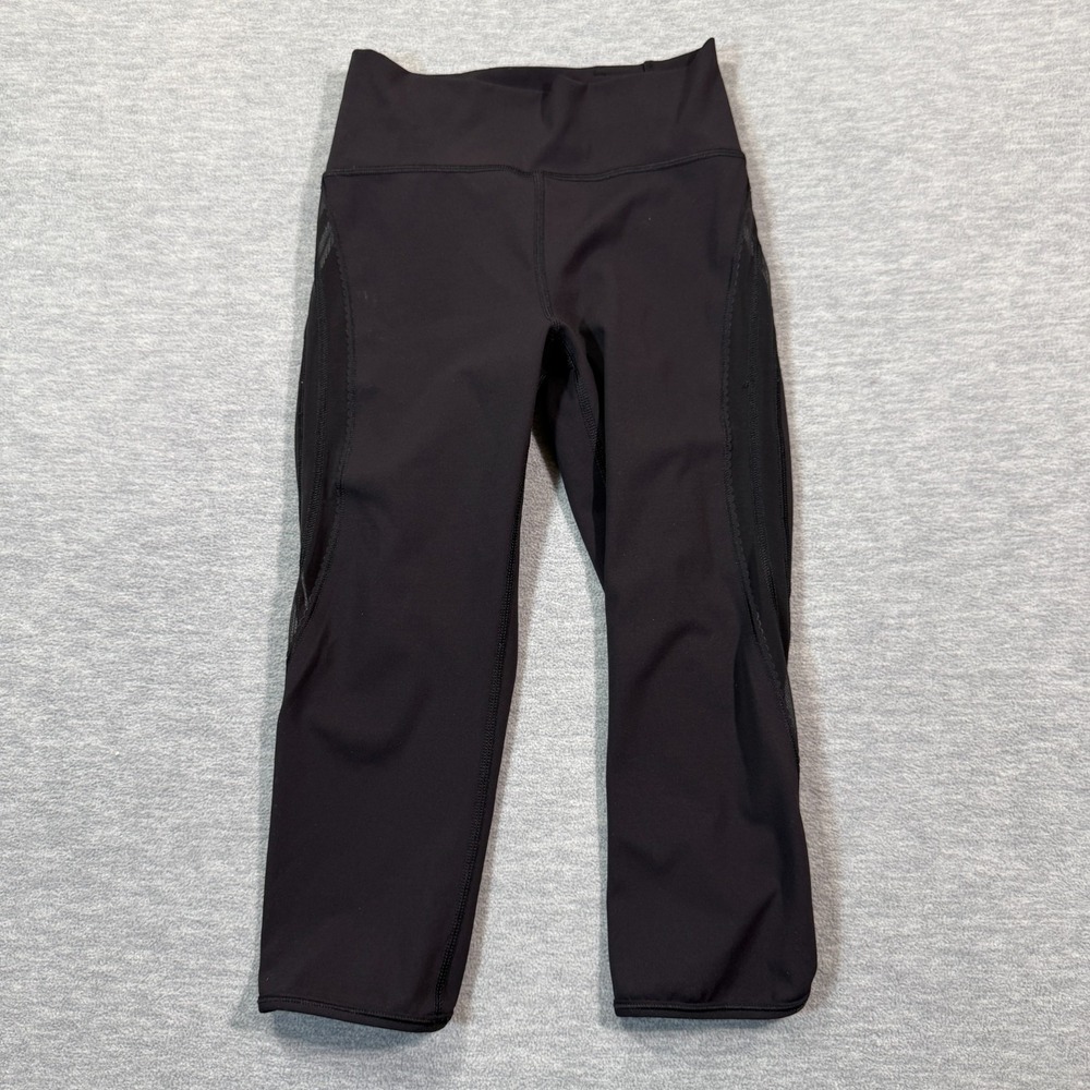 Lululemon‎ Crop Leggings Women Size 4 Black Mesh Panel High Rise Yoga Pants